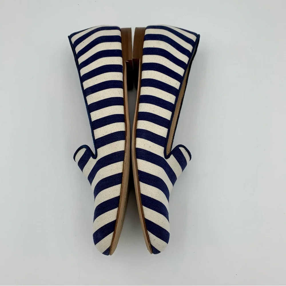 J Crew Cleo Loafers Flats Navy White Stripe Women Sz‎ 6.5 Preppy Nautical Shoes